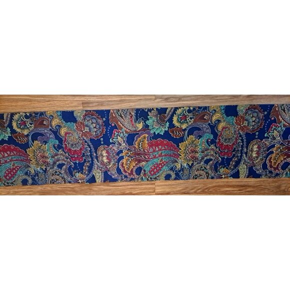 Blue Curtain Valance Paisley Floral Abstract Red Gold Boho Cottage 13x72 - Picture 4 of 4